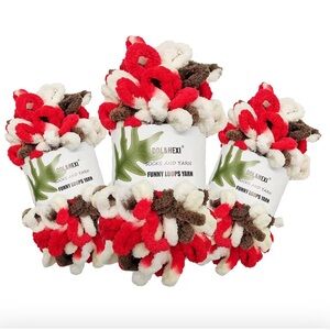 Red, White & Brown Funny Loops Finger Knitting Yarn, 3 pack!